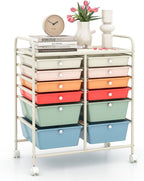 LDAILY 12 Drawer Rolling Storage Cart, Craft Cart Organizer on Wheels w/Metal Frame, Large Capacity & Smooth Drawer, Rolling Cart w/Drawers for Classroom, Office