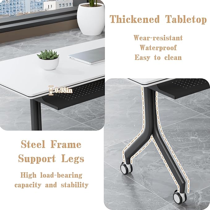 Goakwwuz Conference Room Table, Folding Conference Tables,Thicken Grey Tabletop,Flip Top Wooden Seminar Meeting Room Table for Conference Room Offices (8, Black Drawer, 55.1”)