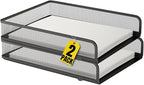 1InTheOffice Letter Trays for Desk Stackable, Front-Load Mesh Desk Tray Organizer, Black, 2 Pack