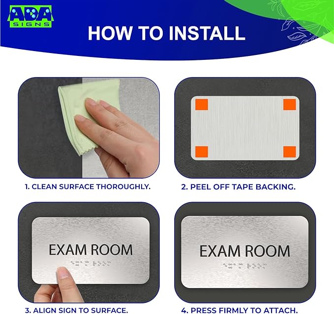 ADASigns Exam Room Sign 7" W x 4" H - Durable Brushed Aluminum with Grade 2 Braille - Easy Installation with Strong Double Sided Tape - ADA Compliant Medical Office Door Signs for Businesses & Offices