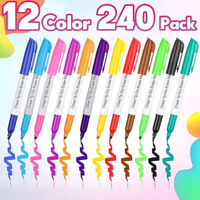 Sepamoon 240 Pack Dry Erase Markers Bulk Chisel Tip Whiteboard Markers Pens Low Odor for Office Home(Multicolor)