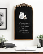 Kate and Laurel Arendahl Decorative Vintage Arch Chalkboard; 13 x 25; Gold; Framed Arched Ornate Magnetic Chalkboard for Unique Display; Decoration; and Organization