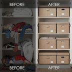 PRANDOM Storage Bins with Lids [3-Pack] Jute Fabric Foldable Storage Boxes Organizer Containers Baskets Cube with Cover for Home Bedroom Closet Office Nursery khaki（23.4X15.9X11.5