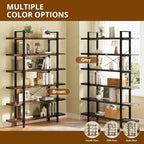 FURSUN Heavy Duty 6 Tier Bookcase, 80-in Tall Industrial Modern Large Bookshelf, Wood Farmhouse Bookcases Book Shelves and Metal Frame for Office, Bedroom, Living Room, Brown