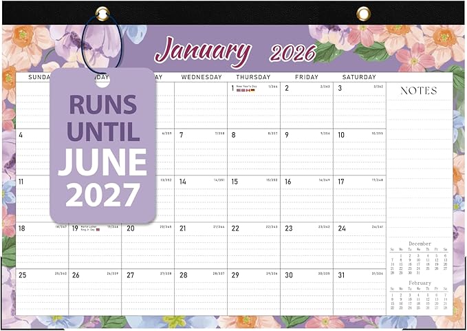 2026 Desk Calendar, Large Desktop/Wall Monthly Calendar (Jan. 2026 - Jun. 2027) 17'' x 12'' School Year Desk Planner for Teacher Family School Office Supplies
