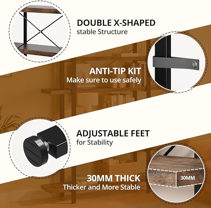 FURSUN Heavy Duty 6 Tier Bookcase, 80-in Tall Industrial Modern Large Bookshelf, Wood Farmhouse Bookcases Book Shelves and Metal Frame for Office, Bedroom, Living Room, Brown