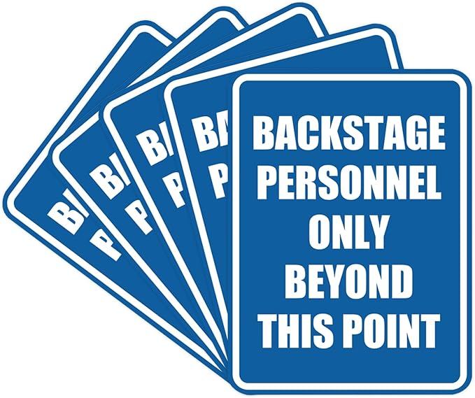 Portrait Round Backstage Personnel Only Beyond This Point Door or Wall Sign Easy Installation | Music | Concert | Festivals Sign (Blue) - Small (5 Pack)