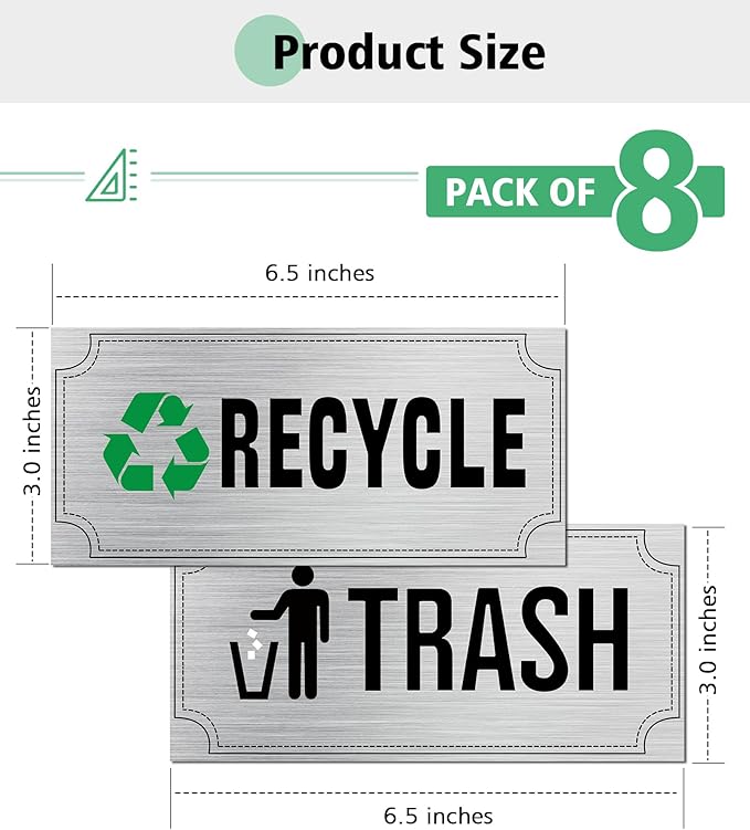 Magicheap Trash and Recycle Stickers 8 Pack, Waterproof Recycle Sticker and Trash Stickers, Trash Bin Labels Combo for Home Indoor Outdoor Office Garbage Can Waste Bin