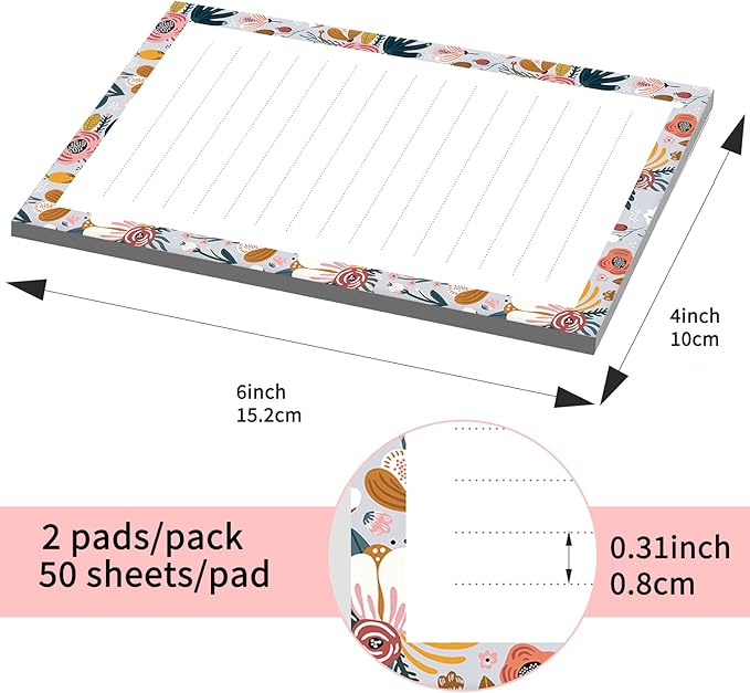 SXboxing Sticky Notes 4X6 Inches, 2 Pack Large Cute Self-Stick Pads, Bright Funny Memo Pads Easy to Stick for Home, Office Blue Boho Flowers