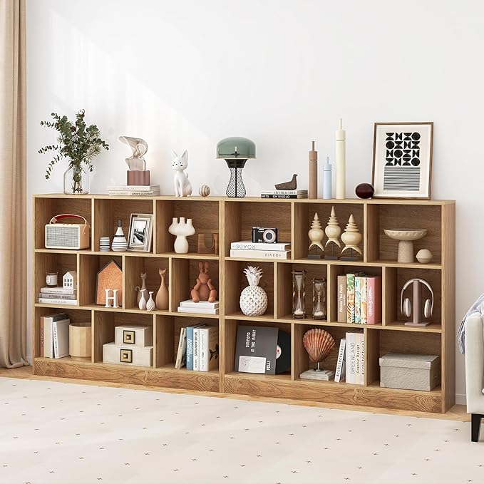 Tangkula 10-Cube Bookshelf, 47.5”L Floor Bookcase with 2 Anti-Tipping Kits, Freestanding Storage Organizer, 4-Tier Display Shelf for Home, Office & Dorms, Natural/White (Natural, 10-Cube)