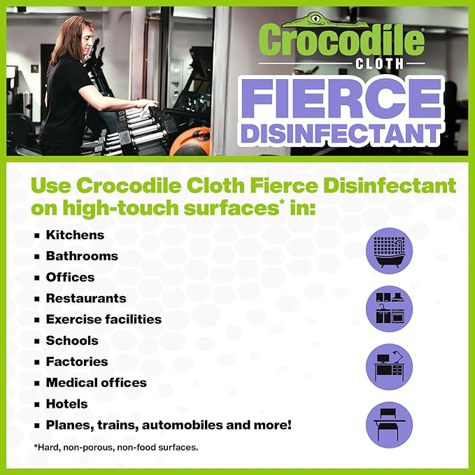 Crocodile Cloth Fierce Disinfectant Wipes - 480 Count (12 Packs of 40 Count) 15" x 10" Multi-Surface Disinfecting Cleaning Cloths For Kitchens, Bathrooms, Offices & Schools