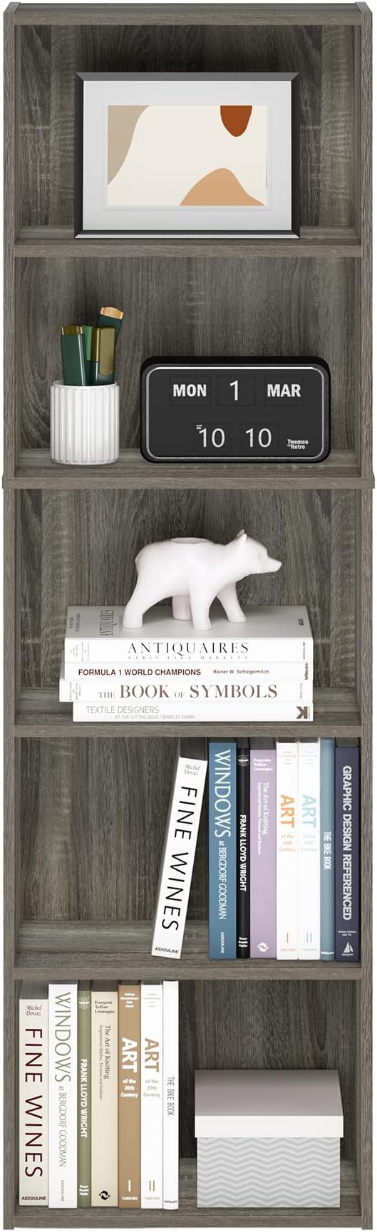 Furinno LUDER Book Shelf, 5-Cube Bookshelf, Bookcase with Open Shelf, 9.4 x 15.8 x 52, for Living Room, Bedroom, Home Office, French Oak