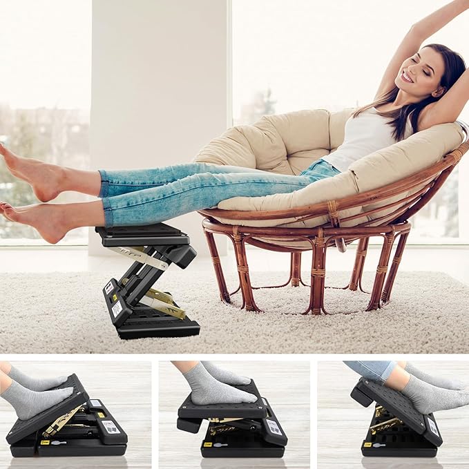 Arejonner Foldable Foot Rest, Computer Foot Rest Under Desk, 12Modes Adjustable Ergonomic for Office, Loading Capacity 80 pounds, Removable EVA Cushion, All-Season(Black)