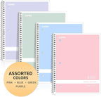 SUNEE Spiral Notebooks Wide Ruled, 1-Subject, 4 Pack, 8 x 10-1/2 in, 70 Sheets, 3-Hole Punched 70gsm Paper, Pastel Pink, Purple, Blue, Green for School, Home & Office, Writing Journal