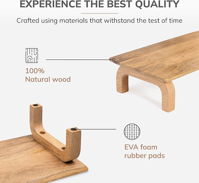 Anji Mountain Monitor Stand - Desktop Organizer & Laptop Riser, Ergonomic Monitor Riser, Space-Saving Monitor Stand for Desk, Durable Construction, Easy Assembly, Ideal for Home & Office,Natural