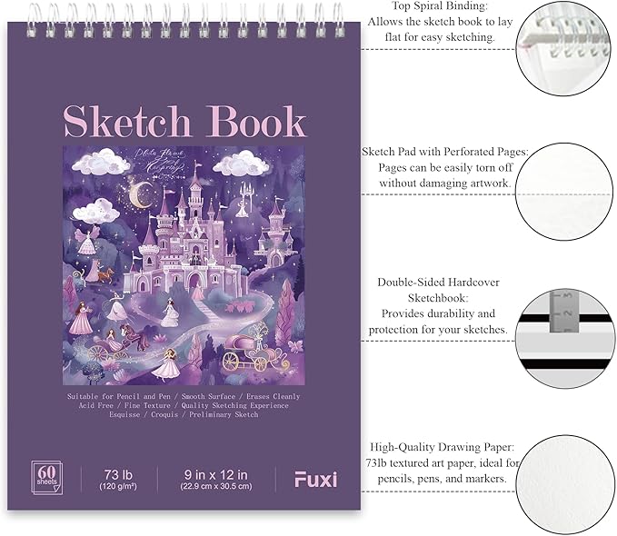Fuxi Coloring Books for Kids Ages 8-12 Girls, 50 Sheets (73lb/120gsm) Blank Paper Drawing Pad + 50 Designs Blank Paper for Kids Coloring, Christmas Gifts for Grandkids.