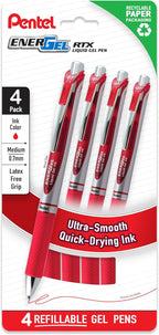 Pentel EnerGel RTX Liquid Gel Pens, Medium (0.7mm), Red Ink, 4-pk (BL77PF4B)
