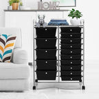 GLACER 15 Drawers Rolling Cart, Storage Cart with w/Removable Drawers & Steel Frame, Multipurpose Organizer Cart w/Sleek Handle, Utility Cart on Lockable Wheels for Home, School, Office (Black)
