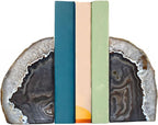 Nature's Decorations A Quality Black Agate Geode Bookends - Heavy Duty with Non-Skid Rubber Bumpers for Shelves, Office, Home Decor - Cool Crystal Stone (1 Pair 6-8 LB)