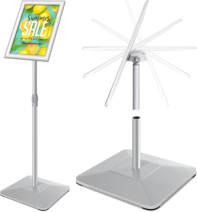 VAIIGO 8.5"x11" Pedestal Poster Sign Stand with Heavy Duty Base, Adjustable Sign Holder Standing Floor Sign Stand for Office,Store,School,Church,Public Sign Displayed Stands, Silver