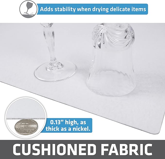 Drymate Premium Luxury Shelf & Drawer Liner, Thick Cushioned Fabric, Non-Adhesive, Absorbent, Waterproof, Slip-Resistant, Liners for Kitchen Cabinets, Cupboards (USA Made)(12”x59”)(24-Pack)(White)