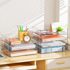 YKLSLH 4 Trays Paper Organizer Letter Tray - Acrylic Desk File Organizer, Stackable Clear Paper Holder Sorter Office Organizer for Letter/A4, Office File Ipad Books Notes Etc