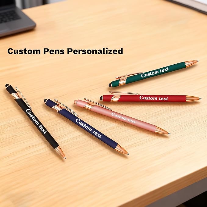 CRME Bulk Custom Personalized Pens with Business Logo Retractable Ballpoint Pen with Stylus tip Appreciation Gifts for Coworkers Smooth Writing Black Ink for School Office Friends Supplies Red Pens