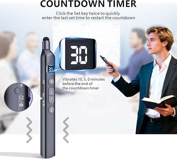 Norwii N21 Bluetooth Presentation Clicker with Telescopic Teaching Pointer, Presentation Remote with Retractable Stick for PowerPiont, Wireless Presenter, Slide Advancer (Black - Red Pointer)