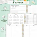 SUNEE 2026-2027 Planner - 24 Months (Jan 2026 - Dec 2027) - 7"x10" Monthly Spreads & Yearly Planner, Green Wildflowers