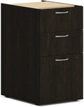 HON MOD Office Storage Drawers Pedestal Stand, Under Desk Organizers and Storage, Includes Two Box Drawers, One File Drawer, 15" W Pedestal for Office Spaces, Home Offices, Java Oak