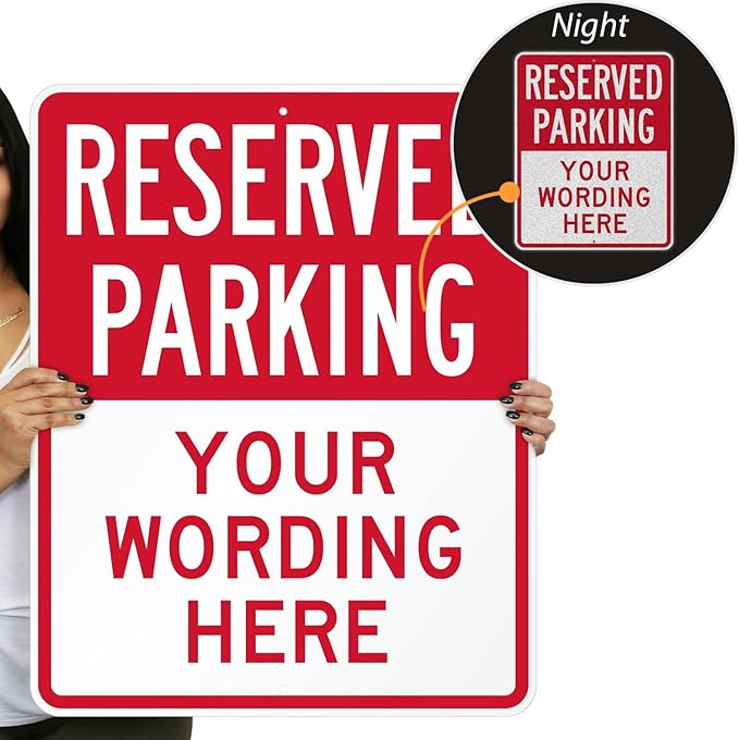 SmartSign 30 x 24 inch Custom “Reserved Parking” Metal Sign - Add Text, 80 mil Aluminum, 3M Laminated Engineer Grade Reflective Material, Red and White, Made in USA