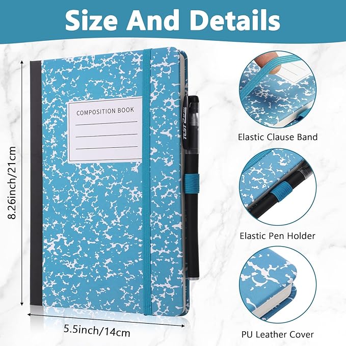 Laumoi 28 Pack PU Leather Lined Notebook Journal Bulk A5 Hardcover Notebook College Ruled 5.5 x 8.2 Inch Journal with Pen Holder for School Business Work Writing(Sky Blue,Marble)