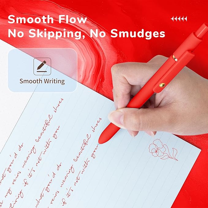UIXJODO Red Pens, 6 Pcs Red Ink Pens Fine Point Smooth Writing Pens, 0.5mm Colored Ink Gel Pens for Journaling Note Taking, School Supplies Gifts for Women (6 Pcs Gold Red - Red Ink)