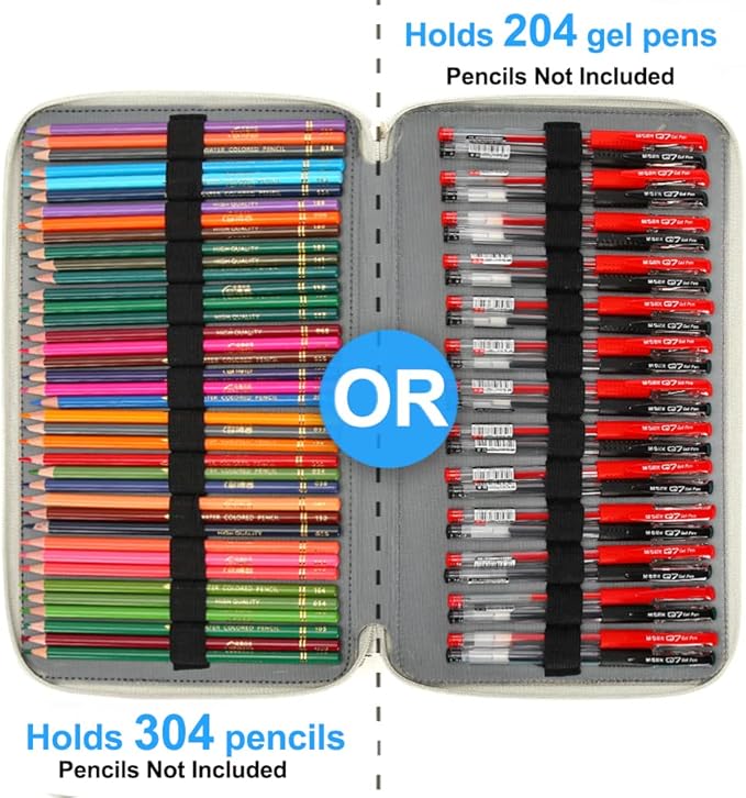 Vomgomfom Colored Pencil Case - 300 Slots Pencil Holder with Zipper Closure Twill Fabric Large Capacity Pencil Case for Watercolor Pens or Markers (White)