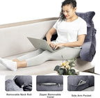 SLIGUY Reading Pillow for Sitting in Bed Couch Adult, Back Pillow with arm Support and Pockets, Adult Back Pillow Bed Chair for Bed Rest, Reading, Watching TV, Gaming for Boys and Girls Dark Grey