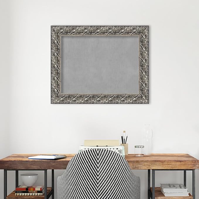 Amanti Art Silver Framed Magnetic Board 24x30 Medium Vision Board for use with Magnets, 100% Metal Sheet to Display Items as Office Decor or for Home Organization in mudroom, Kitchen or Kids Room