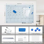 JYYPWB Magnetic Glass Whiteboard 36X24 Monthly Planner Calendar Dry Erase Board for Home, School, Office, Frameless, with Markers, Marker Tray, Eraser, Magnets (White)