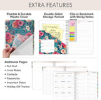Essential PRO 2026 Daily, Weekly & Monthly Planner, 8.5"x11": 14 Months (Nov 2025 - Dec 2026) Monthly Tabs,Daily Tracking,Notes Pages,Storage Pocket,Bookmark w Sticky Notes (Teal Floral)