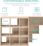 Best Choice Products 9-Cube Storage Organizer, 13.5in Shelf Opening, Bookcase, Display Shelf, Customizable w/ 3 Removable Back Panels – Light Oak