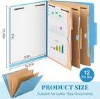 12 Pcs Classification Folders Letter Size 3 Pocket Dividers Employee File Folder with 2 Prongs Fasteners, 2 in Expansion Heavy Duty Pressboard File Holder for School Office Medical Document(Blue)