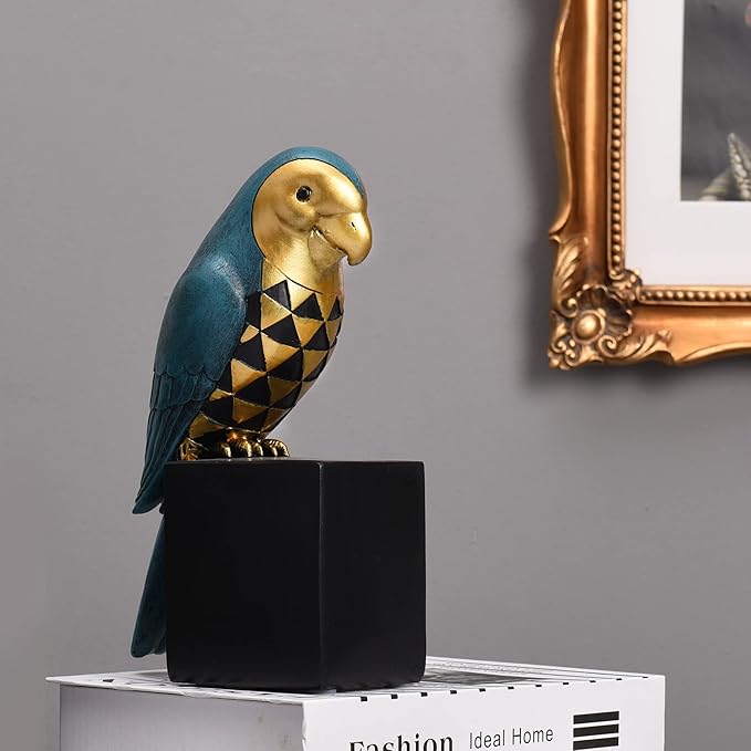 Kakizzy Book Ends Decorative, Parrot Bookends for Shelves, Animal Book Stopper Decorative, Retro Book Ends for Heavy Books, Bird Figurines Statues Indoor, Unique Book Lover Gift(Blue Parrot)