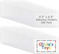 Jeyiour 100 Pcs Label Holders Adhesive Nameplate Pockets Storage Bin Labels Index Card Holder Shelf Plastic Peel Stick for Classroom Supermarket Bookshelf Library Student Box Drawer (4.3 x 6.5 Inch)