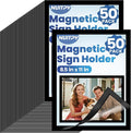 NUITPY 50 Pack Magnetic Sign Holder, 8.5in x 11in Self Adhesive Wall Mount Magnetic Document Holder, Magnetism Border Sign Holder with Transparent PVC Front Cover