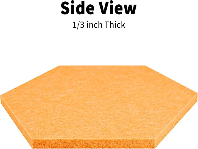 Fwpelt 12'' Medium Hexagon Cork-Bulletin Board Tiles Frameless 10 Pack Adhesive Removable Felt Corkboard Decorative Prayer-Vision Board for Home-Office Wall Decor, Hex Tack Pinboard with 30 Pushpins