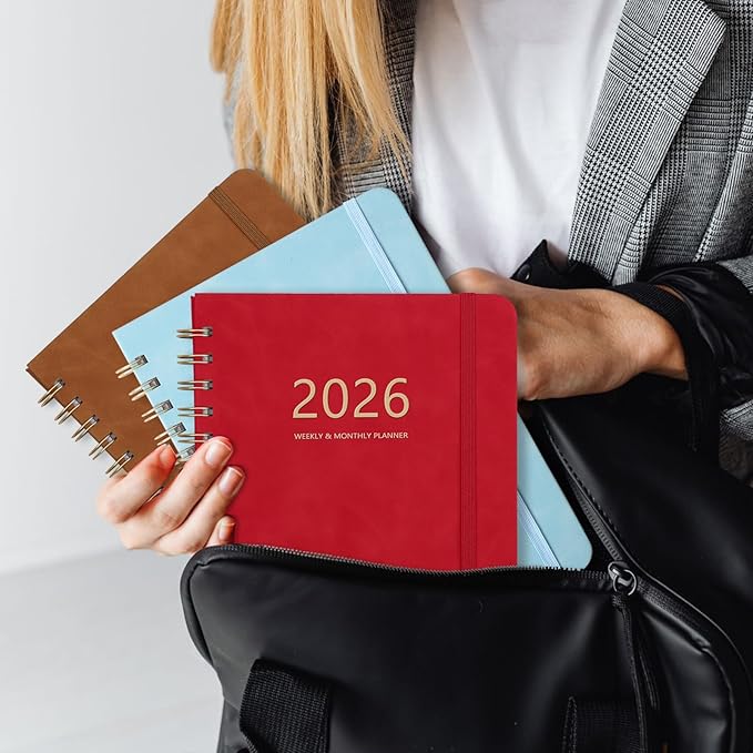 2026 Planner - Weekly and Monthly Planner 2026, Jan 2026 - Dec 2026, 6.4" x 8.5", Daily Planner Calendar Planner with Monthly Tabs, Elastic Closure, Pocket, Notes, Faux Leather Cover Yearly Agenda(Red)