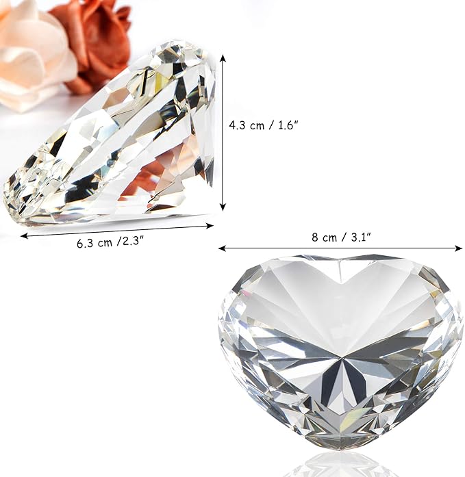 Clear Crystal Diamonds Paper Weights with Gift Box, 80mm Heart Shape Real Crystal Diamond Glass Gems Paperweight, Big Diamonds Birthday Anniversary Women Her Valentine's Day Gift