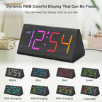 DreamSky Wooden Digital Alarm Clock for Bedroom - RGB Electric Desk Clock with Large Numbers, USB Port, Loud Alarm for Heavy Sleepers, Dimmer and Volume Control, Snooze, Wood Décor (Adapter Powered)