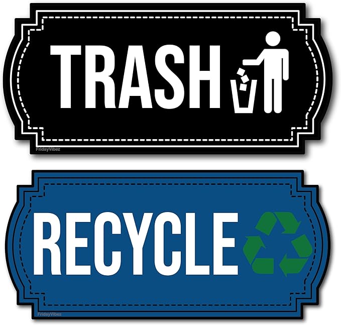 Recycle and Trash Magnets for Kitchen Cans and Recycling Bins, Dual Trash and Recycle Magnet for Garbage Can Logo Symbol, 2 Magnetic Sticker Adhesives, 6.5x3 Inch Design Home Outdoor Waste (Blue)