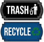 Recycle and Trash Magnets for Kitchen Cans and Recycling Bins, Dual Trash and Recycle Magnet for Garbage Can Logo Symbol, 2 Magnetic Sticker Adhesives, 6.5x3 Inch Design Home Outdoor Waste (Blue)