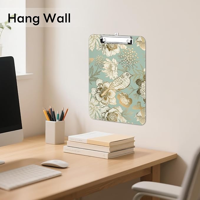 Luminzo Plastic Cute Clipboard Low-Profile Metal Clip, A4 Letter Size 9 x 12.5 in, 8.5 x 11 Paper Clip Board for Teachers, Nurses, Classroom,Floral Bird